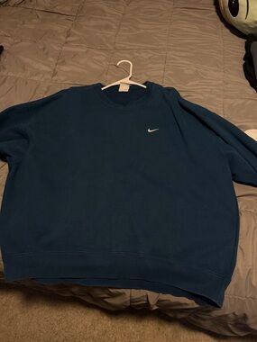 Nike Men's Teal Crewneck Sweatshirt with White Swoosh